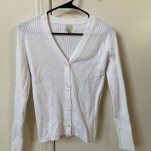 White Ribbed Button-Up Cardigan